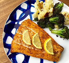 Easy Bake Cajun Salmon with Roasted Cauliflower & Broccoli