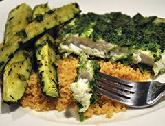 Herb-Coated Halibut with Zucchini and Whole Wheat Couscous